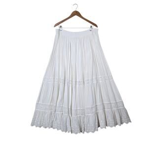 Denim & Supply Ralph Lauren Maxi Skirt White Crochet Lace Eyelet Ruffle Boho